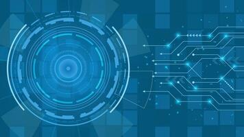 High tech digital background with glowing circuit lines and circular blue interface ideal for web banners posters presentations and modern design projects vector