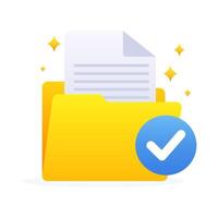 Approved document icon - folder with check mark and file. illustration vector