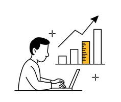 Man analyzing financial data on laptop. Business growth, report, and performance concept. vector
