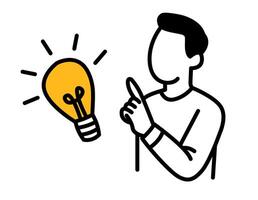Creative Idea Concept. Person Pointing at Lightbulb Illustration. Innovation and Insight Business Icon. Brainstorming and Solution Symbol. vector