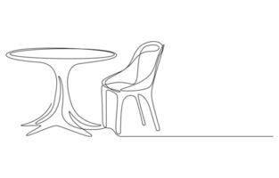 Line Drawing of a Table and Chairs, Cafe Table and Chairs Single Line Drawing vector