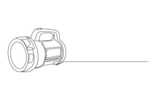 Line art drawing of a flashlight lying on a surface vector