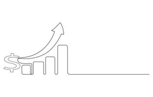 increasing up arrow bar graph sign Business financial analytics and sales growth one Continuous line drawing vector