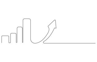 increasing up arrow bar graph sign Business financial analytics and sales growth one Continuous line art drawing vector