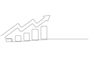 increasing up arrow bar graph sign Business financial analytics and sales growth line art vector