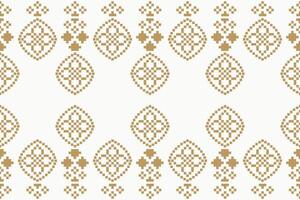 Design fabric pattern of cross stitch with brown cream color background ethnic style. vector
