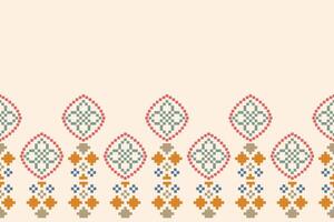 Cross stitch with brown cream color background ethnic pattern motif. vector