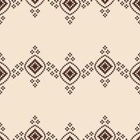 Ethnic pattern of cross stitch with brown cream color background fabric pattern decoration art. vector