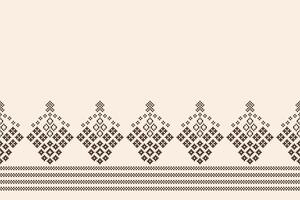 Fabric pattern with cross stitch design brown cream color background pixel art. vector