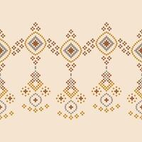 Decor of ethnic pattern of cross stitch with brown cream color background fabric pattern. vector