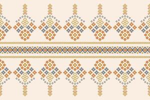Ethnic pattern with cross stitch design brown cream color background decor. vector