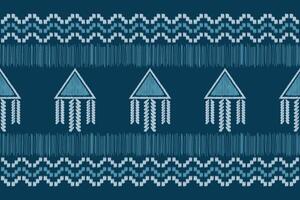 Geometric art with ikat pattern with ethnic design blue color background wallpaper. vector