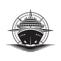 Cruise ship compass rose nautical design vector