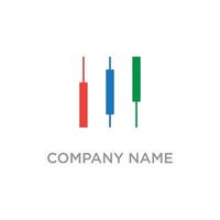 A clean and stylized logo featuring three vertical candlestick chart elements in red, blue, and green, representing financial data, trends, or market analysis. vector