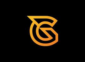 A bold orange abstract logo formed by flowing lines, resembling a stylized letter 'G' or a dynamic bird-like shape, set against a dark background. vector
