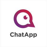 A vibrant logo featuring a stylized eye within a chat bubble shape, rendered with a pink to purple gradient, symbolizing communication or observation. vector