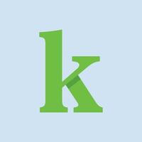 A modern logo featuring a stylized lowercase letter k in green with subtle dimensional shading, presented on a light blue background, conveying a sense of uniqueness or individuality. vector