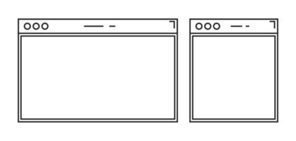 Two minimalist, outline-style illustrations of generic browser windows, side-by-side. vector