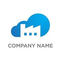 A modern blue gradient logo depicting a white factory silhouette integrated within a cloud shape, representing cloud computing, industrial technology, or manufacturing solutions. vector