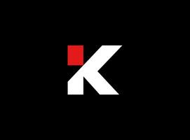 A bold white K with a red square, set against a black background. Minimalist and impactful. vector