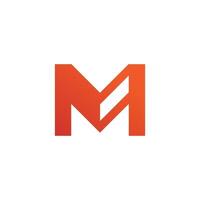 A bold orange letter M logo with a distinctive diagonal cut in its center, creating a modern and architectural appearance. vector