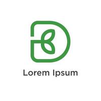 A modern green outline logo featuring a stylized letter D, with an integrated leaf shape in its negative space, representing nature, growth, or eco-friendly solutions. vector
