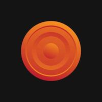 A vibrant orange coin featuring multiple concentric ridges and a subtle gradient, creating a sense of depth and a metallic appearance. vector