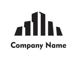 A bold black abstract logo depicting a stylized cityscape or upward-trending bar graph, conveying growth, urban development, or data visualization. vector