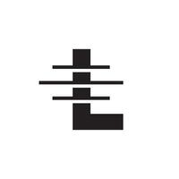 A bold, abstract black logo forming a stylized letter L with stacked horizontal elements, creating a modern and architectural appearance. vector