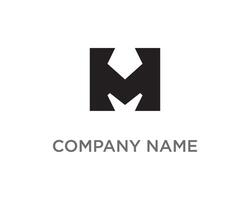 A bold black abstract logo featuring a stylized letter M with a downward pointing arrow or chevron shape in its center, suggesting impact or progress vector