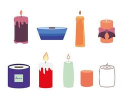 Set of candles isolated. Various and collection sets of scented candles vector