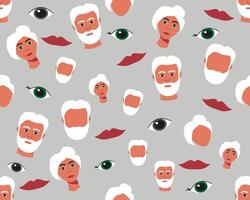 Seamless pattern with the faces of a man and a woman, eyes and lips on a gray background vector