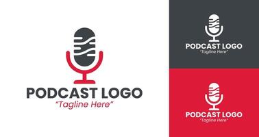 Modern Podcast Logo Design with Red and Gray Microphone Icon for Branding vector