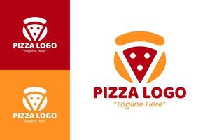 Minimalist Pizza Circle Logo Design in Red and Green for Restaurant Branding vector