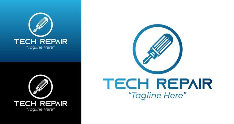 Modern Blue Gradient Tech Repair Logo Design with Circular Screwdriver Icon for Business Identity