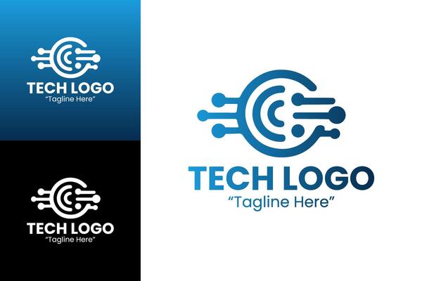 Innovative Tech Logo Design with Circuitry and Blue Color Palette