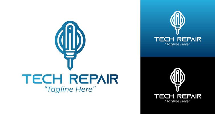 Modern Clean Tech Repair Logo with Blue Screwdriver Design in Sleek Round Icon Style