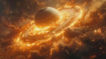 an image of saturn in space with fire and cloud video