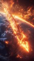 An asteroid is flying through the sky photo