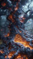 A lava tree with flames and smoke coming out of it photo