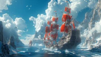 An image of a ship in the ocean with snow photo