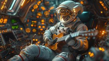 Astronaut playing guitar in space photo