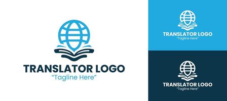 Modern Blue Translator Logo with Globe and Open Book Icon for Language and Education Services vector