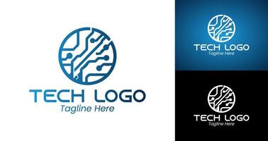 Futuristic Tech Logo with Power Symbol and Digital Circuit Design vector
