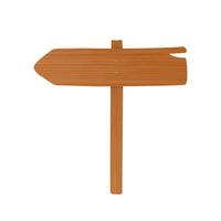 Wooden guideboard made of plank and pole nailed together. Empty signpost with arrow pointing left and showing direction isolated on white background. Design element. Cartoon illustration. vector