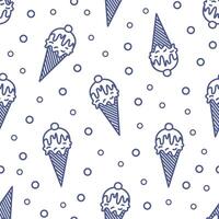 Modern seamless pattern with ice cream in wafer, waffle or sugar cone drawn with contour lines on white background. illustration in linear style for wrapping paper, fabric print, wallpaper. vector