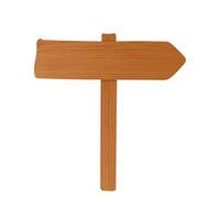 Vintage guideboard made of wooden plank and pole nailed together. Old signpost with arrow pointing right and showing direction or turn isolated on white background. Cartoon illustration. vector