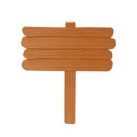 Simple empty wooden billboard made of rough planks and stick nailed together. Signpost or signboard isolated on white background. Cartoon decorative design element. Colored illustration. vector