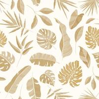 Monochrome seamless pattern with luxuriant vegetation of tropical rainforest. Backdrop with exotic leaves of jungle trees. Summer realistic illustration for textile print, wrapping paper. vector