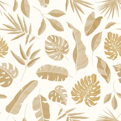 Monochrome seamless pattern with luxuriant vegetation of tropical rainforest. Backdrop with exotic leaves of jungle trees. Summer realistic illustration for textile print, wrapping paper.